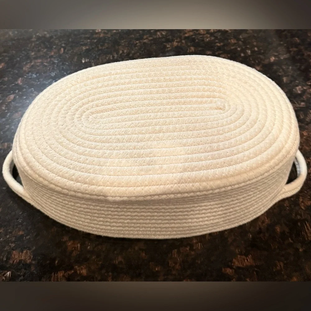 A White Cotton Rope Woven Basket Handles Size 15x8x5 inches
